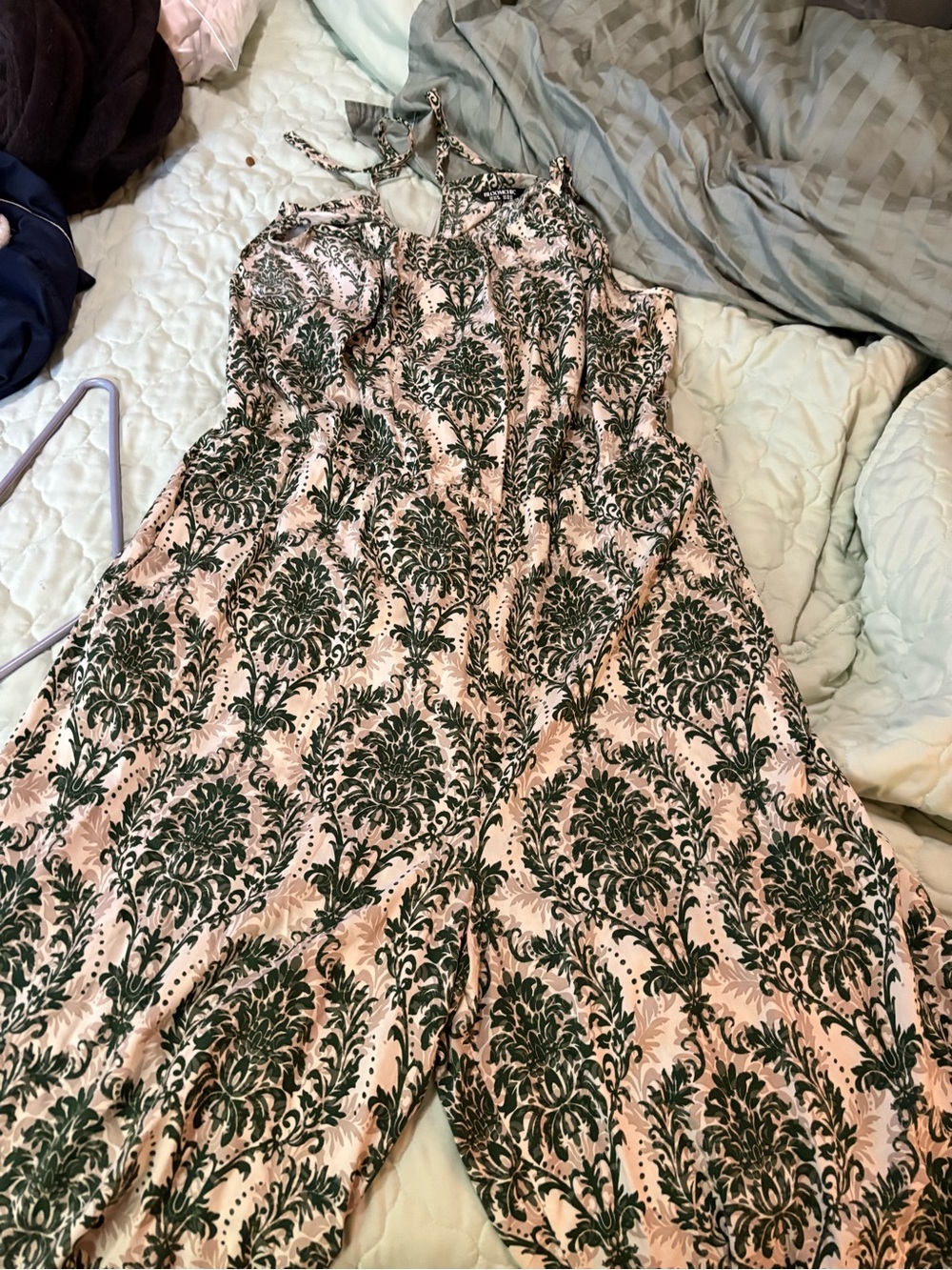 BLOOMCHIC Green Botanical Print Dress on Cream Base